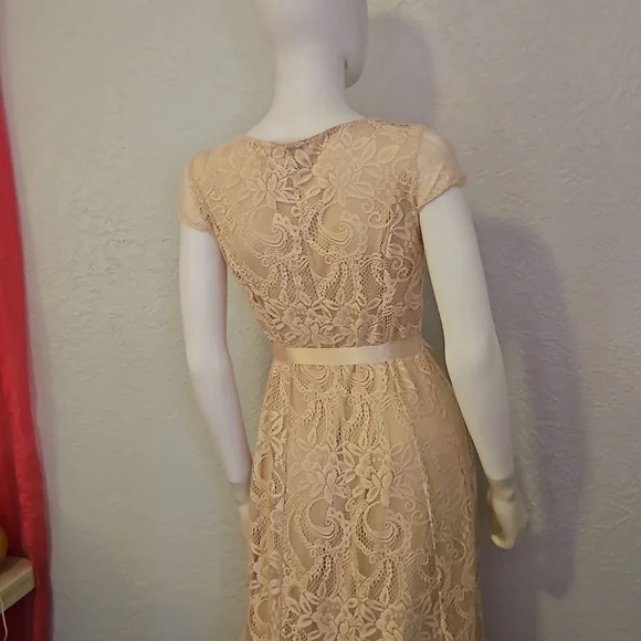 CANDALITE Antique Ivory Lace Maxi Bow Tie Waist Fairycore Hoco Dress - Picture 7 of 10